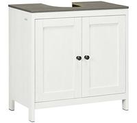 kleankin Modern Bathroom Sink Cabinet, Floor Standing Under Sink Cabinet, Freestanding Storage Cupboard with Adjustable Shelf, Double Doors, Antique White