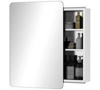 HOMCOM 66 x 44cm Curved Bathroom Storage Cabinet With Sliding Mirror Door 3 Shelves, Silver