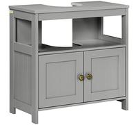 kleankin Pedestal Under Sink Cabinet with Double Doors, Modern Bathroom Vanity Storage Unit with Shelves, Light Grey