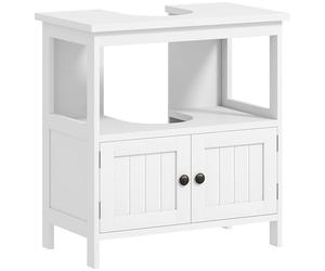 kleankin Pedestal Under Sink Cabinet with Double Doors, Modern Bathroom Vanity Storage Unit with Shelves, White
