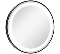 kleankin Round LED Bathroom Mirror, Dimmable Lighted Wall-Mounted Mirror with 3 Temperature Colours, Memory Function, Hardwired, Black