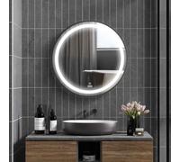 kleankin Round LED Bathroom Mirror, Dimmable Lighted Wall-Mounted Mirror with 3 Temperature Colours, Memory Function, Hardwired, Black Black