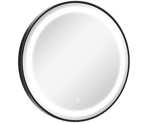 kleankin Round LED Bathroom Mirror, Dimmable Lighted Wall-Mounted Mirror with 3 Temperature Colours, Memory Function, Hardwired, Black