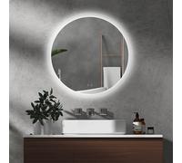 Kleankin Round Led Bathroom Mirror With 3 Colour Lights, Dimmable Touch Switch, Anti-Fog In White White Medium