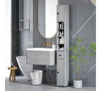kleankin Slim Bathroom Cabinet, Toilet Roll Storage w/ Open Shelves, Black - Grey