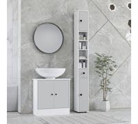 Kleankin Slim Bathroom Cabinet, Toilet Roll Storage W/ Shelves, Light Grey