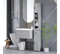 Kleankin Slim Bathroom Cabinet W/ Open Shelves And 2 Door Cupboards, Grey