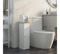 Kleankin Slim Bathroom Floor Cabinet with Cupboard Roll Holder Adjustable Shelf in White Kleankin White