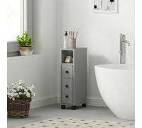 kleankin Slim Bathroom Storage with 2 Drawers, 2 Open and Wheels, Grey - Grey - Bathroom cabinet - Particle board