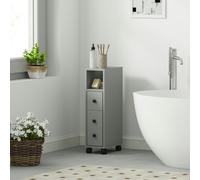 kleankin Slim Bathroom Storage with 2 Drawers, 2 Open and Wheels, Grey, Grey