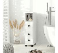 Slimline Bathroom Storage Unit w/ 2 Drawers 2 Open Compartments Wheels White