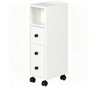 Kleankin Slim Bathroom Storage with 2 Drawers, 2 Open & Wheels, White Kleankin White