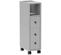 kleankin Slimline Bathroom Storage Unit w/ 2 Drawers 2 Open Compartments Wheels Handles Freestanding Compact Home Office Furniture Grey