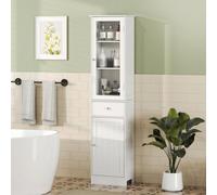 Bathroom Storage Cabinet with 3-tier Shelf Drawer Glass Door, Shelves, White