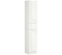 kleankin Tall Bathroom Cabinet with Adjustable Shelves, High Gloss Storage Cupboard, Freestanding Tallboy with Storage Drawer, White White