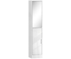 kleankin Tall Bathroom Cabinet with Mirror and Adjustable Shelf - High Gloss White