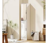 kleankin Tall Bathroom Cabinet with Mirror, High Gloss White