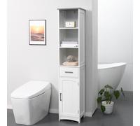 Kleankin Badkamermeubel Vrijstaand Hoog Badkamermeubel met 3 Open Vakken Lade Wit 34 x 30 x 163 cm | TJ Hughes White