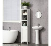 Kleankin Tall Bathroom Storage Cabinet Linen Tower with Adjustable Shelf in White Kleankin White
