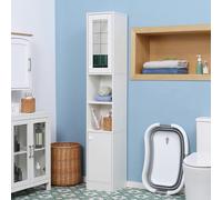 kleankin Tall Bathroom Storage Cabinet Narrow Freestanding Cabinet with Mirror