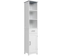 kleankin Tall Bathroom Storage Cabinet, Slim Freestanding Linen Tower, White