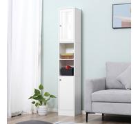 kleankin Tall Bathroom Storage Cabinet with Mirror, Freestanding Floor Cabinet Tallboy Unit with Adjustable Shelves, White White