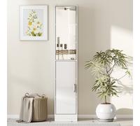 kleankin Tall Mirrored Bathroom Cabinet, Bathroom Storage Cupboard, Floor Standing Tallboy Unit with Adjustable Shelf, High Gloss White White