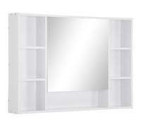 kleankin Wall-mounted bathroom cabinet with mirror, bathroom unit, 7 open shelves and cupboard, 100 x 15 x 70 cm, white