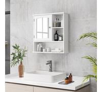 Kleankin Wall Mounted Bathroom Mirror Glass Storage Cabinet Cupboard With Shelf