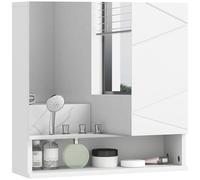 kleankin Wall Mounted Bathroom Storage Cupboard W/ Mirror and Shelf, White, White