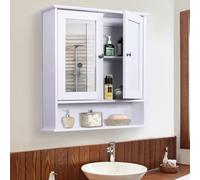 Kleankin Wall-Mounted Cabinet Mirror Door Bathroom Organiser Living Room White