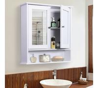 kleankin Wall-mounted Cabinet Mirror Door Bathroom Organiser Living Room White - White