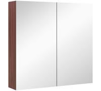 Kleankin Wall Mounted Glass Bathroom Mirror Cabinet with Storage Shelf, Light Walnut Finish, 63W x 60H x 13.5T cm Aosom UK