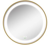 kleankin Wall Mounted LED Bathroom Mirror with 3 Light Colours Time Display Gold | TJ Hughes