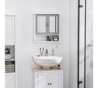 Mirror Cabinet Wall Mounted with Double Mirrored Doors, Hanging Cabinet, Grey