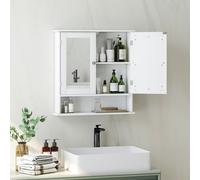 kleankin Wall Mounted Mirror Cabinet W/ Double Mirror Doors & Shelf - White