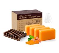 KlearBloom Kojic Acid Soap, Turmeric Soap Bar for Dark Spots Brightening & Moisturizing with Collagen, Vitamin E, Retinol, Hyaluronic Acid, Shea Butter, Paraben & Sulfate-Free 105g x4 Bars With Holder