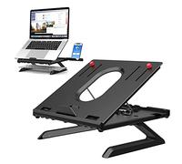 Klearlook Portable Laptop Holder With Built-in Folding Legs and Phone Holder - 9-Adjustable Height Cooling Stand, Heat-Vent Ergonomic Elevator, Foldable Notebook Riser for Tablet Keyboard - Black