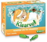 Klearvol Essential Oils Inhalation Capsules - Natural Vapour Blend for Clear Breathing and Congestion Relief - Eucalyptus, Pine & Menthol Oils - for Children of 3+ Months (20 Capsules)