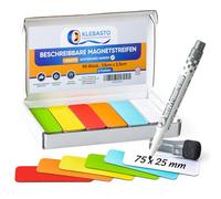 KLEBASTO Magnetic Strips Writeable | Magnetic Signs for Writing on | Writeable Magnets for Whiteboard, Fridge, Magnetic Board, Kanban (Mix (6 Colours), 75 mm x 25 mm