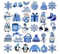 Kleeblatt 32pcs Winter Iron on Patches - Blue Snowflake Snowman Penguin Embroidered DIY Patches for Kids Adults, Iron on or Sew on Applique for Clothing Jacket Jeans Backpacks Winter Decor