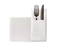 KLEENDOL Disposable Dinner Napkins with Built-in Flatware Pocket, Cloth Like Napkins,Disposbale Linen Feel White Napkin for Wedding Party,Prefolded for Silverware,50 Counts