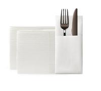 KLEENDOL Disposable Dinner Napkins with Built-in Flatware Pocket, Cloth Like Napkins,Disposbale Linen Feel White Napkin for Wedding Party,Prefolded for Silverware,100 Counts