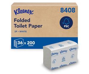 Kleenex Folded Toilet Tissue 8408, FSC Certified, 36 x 200 Sheets | 2-ply, single-sheet dispensing toilet paper, Compatible with Kimberly-Clark Dispensers, 7,200 Sheets Total