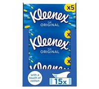 Kleenex Original Facial Tissues - Pack of 15 Tissue Boxes - Soft Tissues for Everyday Use - Gentle on Your Family's Skin with a Touch of Cotton