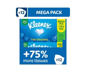 Kleenex Original Tissues, Mega Pack ? 1,344 Sheets (12 Boxes x 112 Sheets) - Always soft and strong for Everyday Use - Now 75% More Tissues in a box