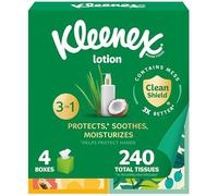 Kleenex Soothing Lotion Facial Tissues with Coconut Oil, Aloe & Vitamin E, 3-Ply, 4 Cube Boxes, 60 Tissues per Box (240 Tissues Total) - Package May Vary
