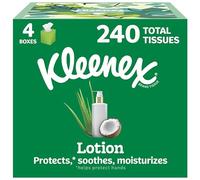 Kleenex Soothing Lotion Facial Tissues with Coconut Oil, Aloe & Vitamin E, 3-Ply, 4 Cube Boxes, 60 Tissues per Box (240 Tissues Total) - Package May Vary