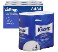 Kleenex Toilet Roll 8484 4-Ply Premium Quilted Toilet Paper, Soft, Flushable, FSC Certified, Luxury Bathroom Tissue, 24 Rolls x 160 Sheets (3,840 Sheets Total)