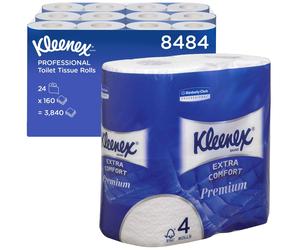 Kleenex Toilet Roll 8484 - 4 Ply Premium Toilet Paper - 24 Rolls x 160 White Toilet Tissue Sheets (3,840 sheets) , Pack of 24